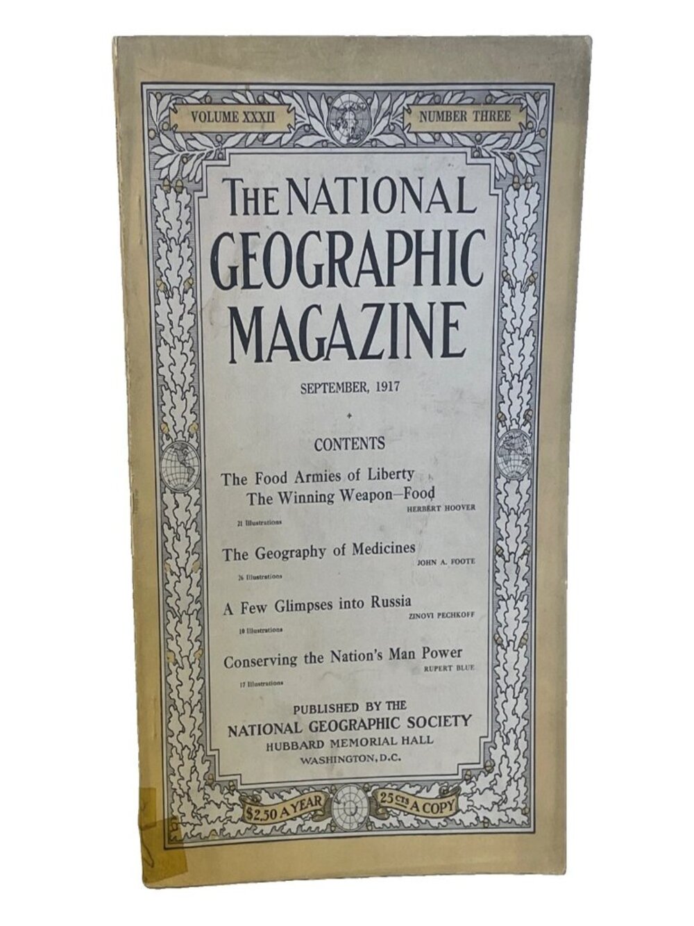 VINTAGE Sept 1917 National Geographic Magazine Vol 32 No 3 Herbert Hoover WWI